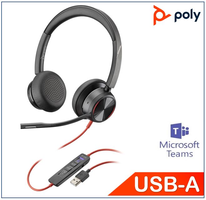 Plantronics/Poly Blackwire 8225 headset, Teams certified, USB-A,  Noise cancelling, SoundGuard, Call control, Busy light indicators on speaker