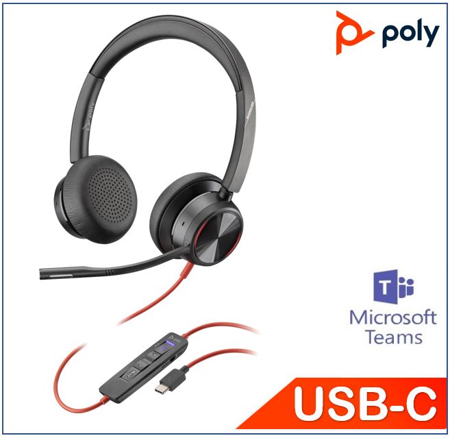 Plantronics/Poly Blackwire 8225 headset, Teams certified, USB-C,  Noise cancelling, SoundGuard, Call control, Busy light indicators on speaker