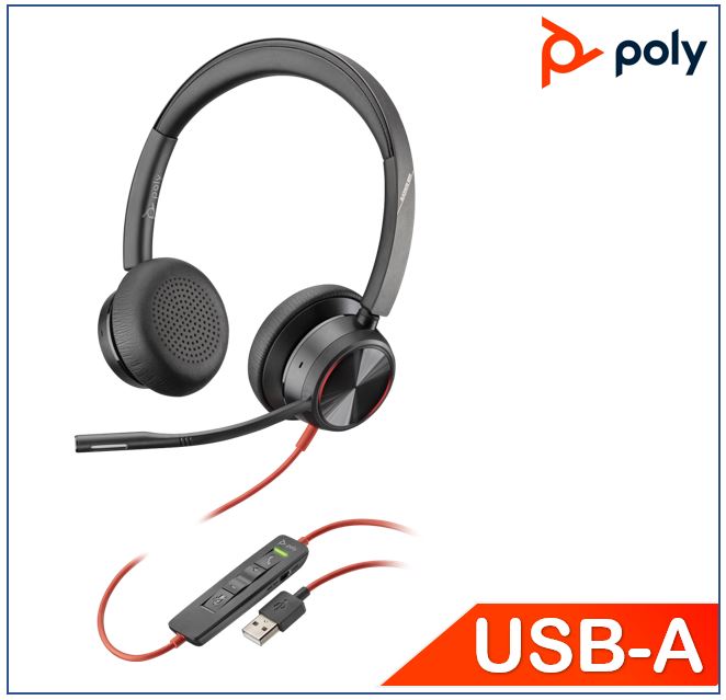 Plantronics/Poly Blackwire 8225 Headset, USB-A,  Noise cancelling,, SoundGuard, Call control, Busy light indicators on speaker