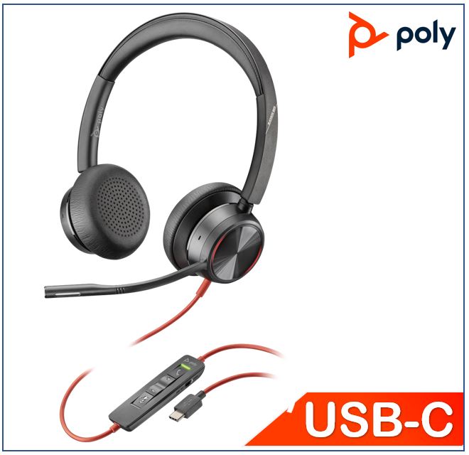 Plantronics/Poly Blackwire 8225 Headset, USB-C,  Noise cancelling, Acoustic Fence, SoundGuard, Call control, Busy light indicators on speaker