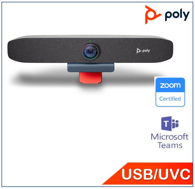 Poly Studio P15 Personal Video Conference Bar, 4K Resolution, Clear Audio, NoiseBlock AI, Acoustic Fence technology, integrated privacy shutter