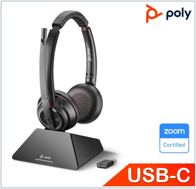 Plantronics/Poly Savi 8220 UC Headset, USB-C, Stereo, DECT Wireless, great for softphones, crystal clear audio,ANC, up to 13 hours talk