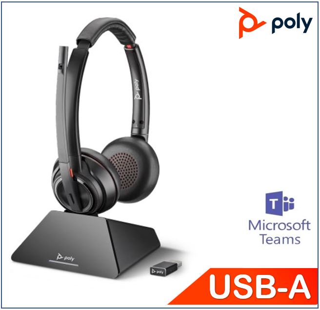 Plantronics/Poly Savi 8220 UC, Headset, Teams, USB-A, Stereo, DECT Wireless, Duo, great for softphones, crystal clear audio, ANC, up to 13 hours talk
