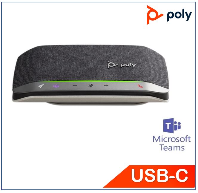 Plantronics/Poly Sync20, Teams, Personal USB-C/BT Smart Speakerphone, Multi-Mics Array, Bass Reflex System, Dust & Water Resistance, Status Light
