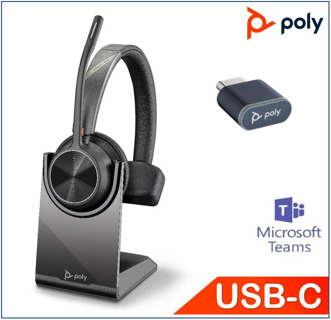 Plantronics/Poly Voyager 4310 UC Headset with Charge Stand, usb-C,Teams certified, Monaural, Wireless,  Noise canceling boom, Acoustice Fence, SoundGu