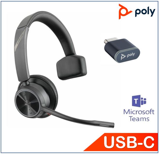 Plantronics/Poly Voyager 4310 UC Headset, USB-C, Teams certified, Monaural, Noise canceling boom, Acoustice Fence, SoundGuard, upto 24hrs talk time