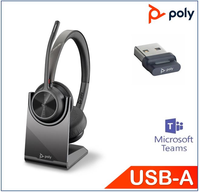 Plantronics/Poly Voyager 4320 UC Headset with Charge Stand, usb-A,Teams certified, Monaural, Wireless,  Noise canceling boom, Acoustic Fence, SoundGua