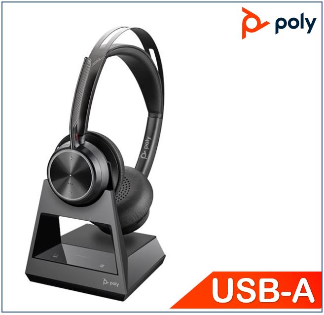 Plantronics/Poly Voyager Focus 2 Office Headset, Standard, USB-A, Charge Stand, Connects to PC/Laptop. Mobile AND deskphone