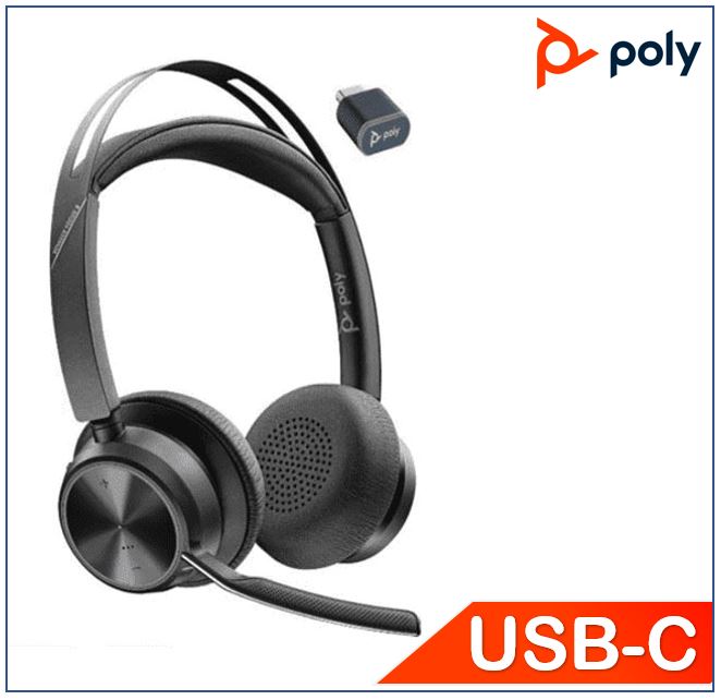 Plantronics/Poly Voyager Focus 2 UC Headset, USB-C, No Stand, up to 19 hours, Active Noise Canceling, Acoustic Fence, Stereo Sound, Mute Alert