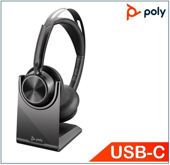 Plantronics/Poly Voyager Focus 2 UC Headset, USB-C, with Charge Stand, up to 19 hours, Active Noise Canceling, Acoustic Fence, Stereo Sound, Mute Aler