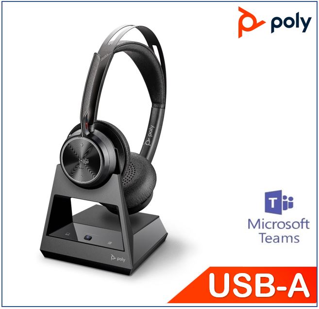 Plantronics/Poly Voyager Focus 2 UC Headset, Teams, USB A,  Charge stand, Active Noise Canceling, Acoustic Fence, Stereo Sound, Dynamic Mute Alert