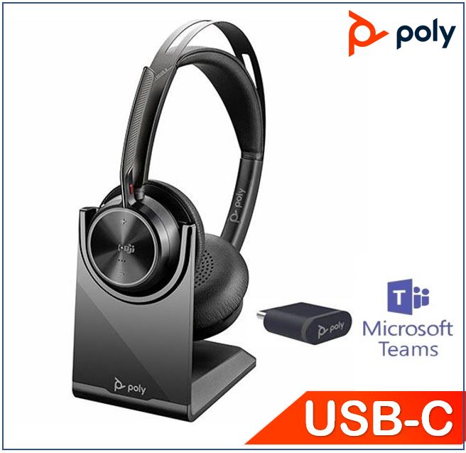 Plantronics/Poly Voyager Focus 2 UC Headset, Teams, USB-C, Charge stand, Active Noise Canceling, Acoustic Fence, Stereo Sound, Dynamic Mute Alert