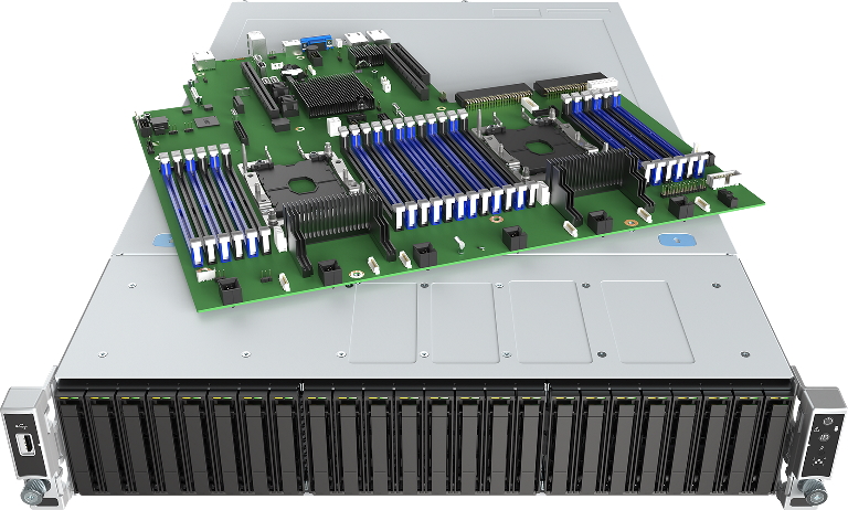 Intel Prebuilt Server, 2U Rackmount, Xeon 4216 Silver, 32GB RAM (1/24) RMM, 24x 2.5' HS Bays, VROC, 1300w PSU (1/2) 3 Year Warranty