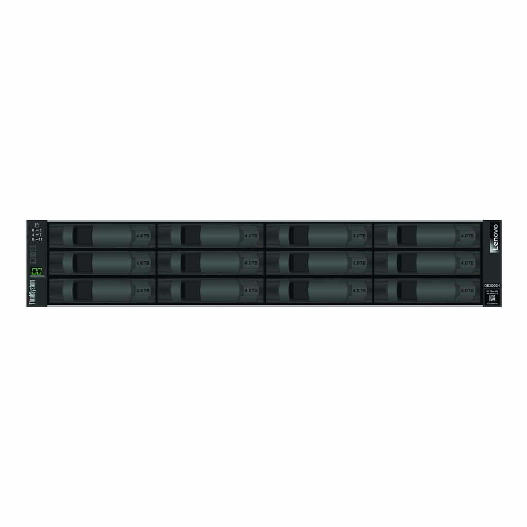 Lenovo ThinkSystem DE2000H SAS Hybrid Flash Array LFF 2U, 12x3.5' (4x 16 Gb FC base ports [no SFPs], 4x 12 Gb SAS HIC ports)