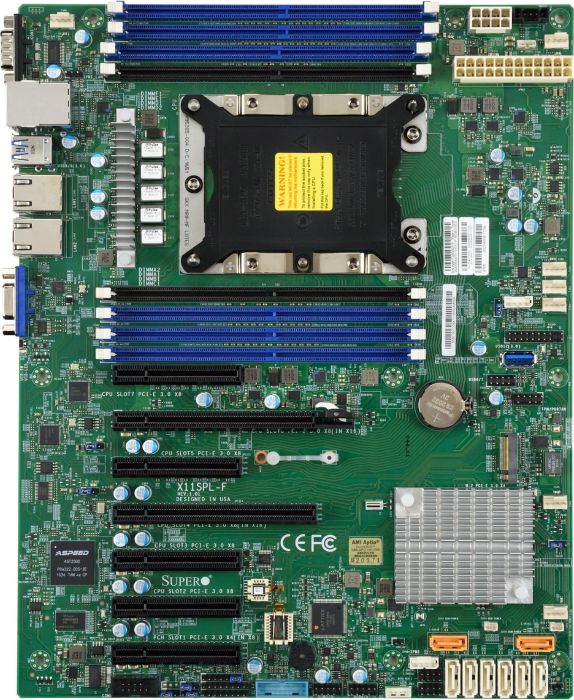 Supermicro X11SPL-F Server Motherboard, ATX, Intel C621, LGA 3647, 1st & 2nd Gen Intel Xeon, 8x DIMM, 2x GBe LAN, 6x PCIe x8, 1x PCIe x4