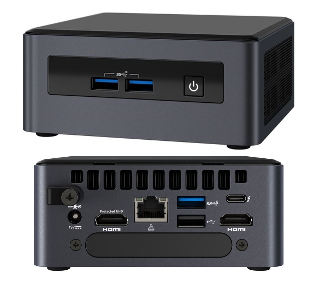 Intel NUC i5-8365U vPro 2xDDR4 SODIMM 2.5' HDD M.2 SSD 24x7 RAID 3xDisplays 2xHDMI DP1.2 USB-C Thunderbolt 3 4xUSB GBLAN WiFi5 BT5 no AC Cord