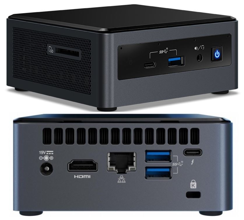 Intel NUC i3-10110U 4.1GHz 2xDDR4 SODIMM 2.5' HDD M.2 PCIe SSD HDMI USB-C (DP1.2) 3xDisplays GbE LAN WiFi BT 6xUSB DS POS