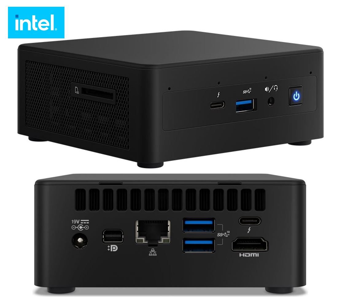 Intel NUC i3-1115G4 4.1GHz 2xDDR4 SODIMM 2.5' M.2 4xDisplays Iris Xe Graphics HDMI USB-C DP mDP 2xTB3 WiFi6 3xUSB GbE LAN BT no AC cord