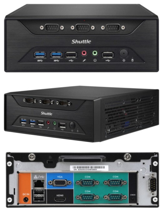 Shuttle XC60J Fanless 3L PC - Celeron J3355, 2x DDR3L SODIMM, 1x 2.5 or 3.5' HDD, M.2, 8x RS232, 1x VGA + 1x HDMI, USB3.0, WLAN optional, VESA optiona