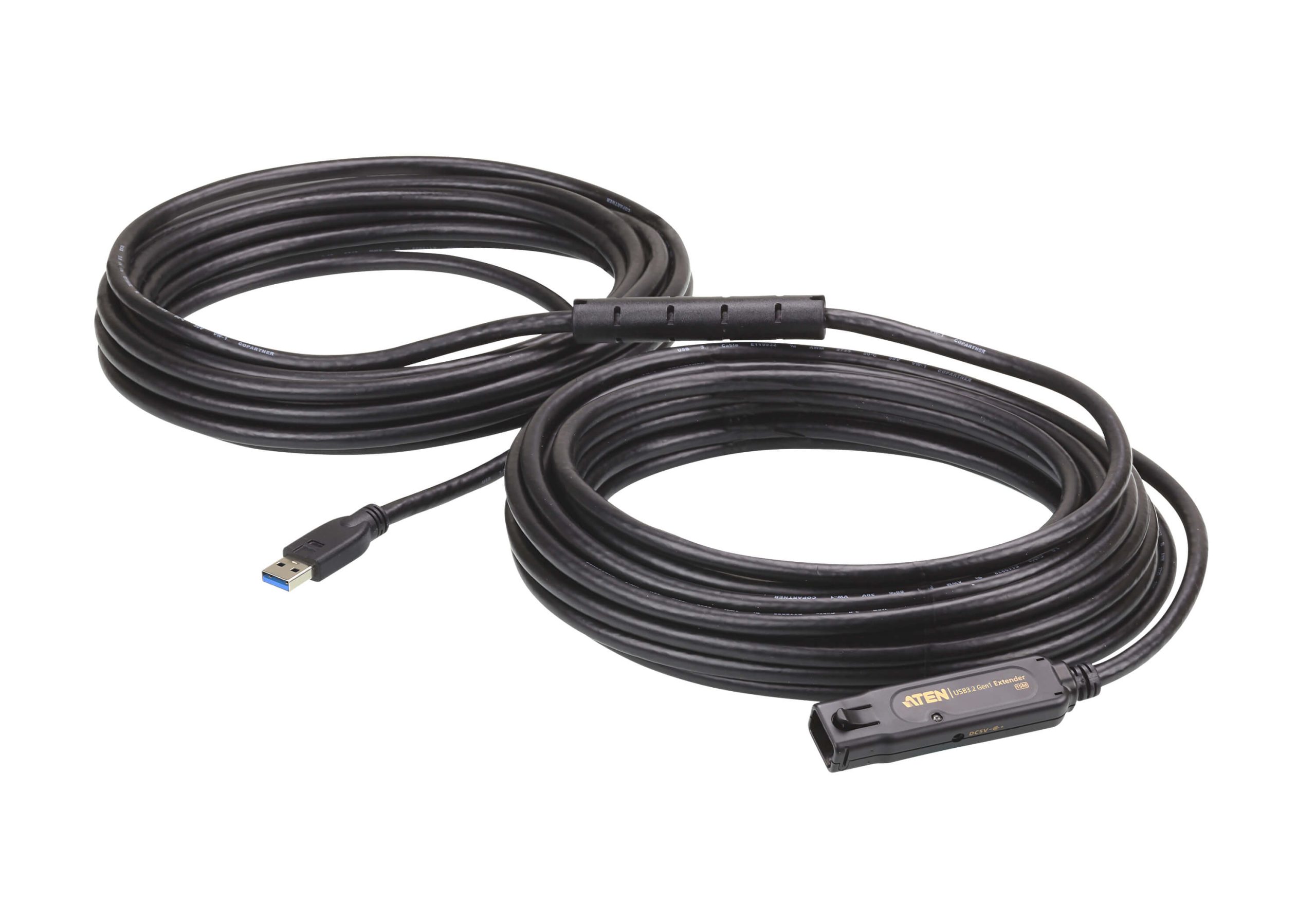 Aten USB 3.2 Gen 1 15m Extender Cable with AC Adapter, support 5 GBps data-rate, daisy-chain up to 30m, unique locker head design