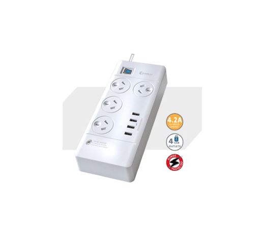 Sansai 4 Outlets & 4 USB Outlets Surge Protected Powerboard (PAD-4044C)