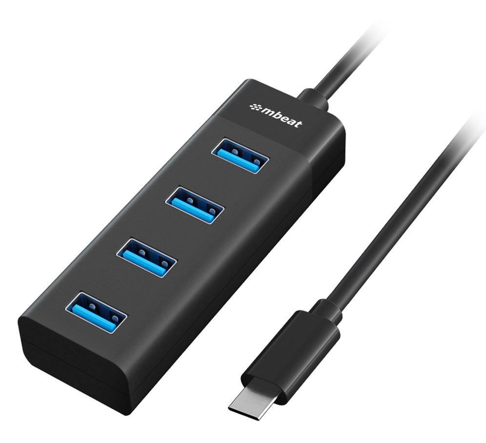 mbeat® USB-C to 4-Port 3.0 Hub - Black