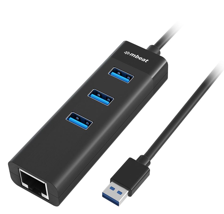 mbeat® 3-Port USB 3.0 Hub & Gigabit Ethernet - Black