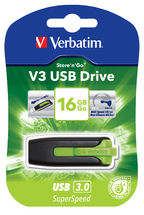 Verbatim 16GB V3 USB3.0 Green Store'n'Go V3; Rectractable USB Storage Drive Memory Stick