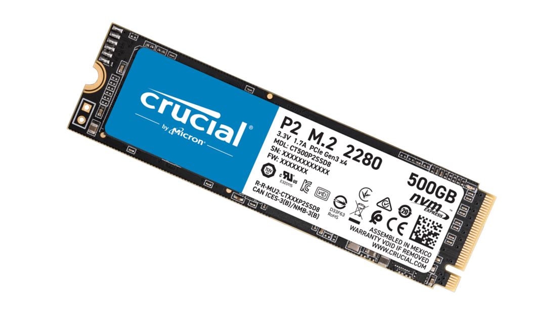 Crucial P2 500GB PCIe NVMe SSD 2300/940 MB/s R/W 150TBW 1.5M hrs MTTF Acronis True Image Cloning Software 5yrs wty ~SNVS/500G CT500P1SSD8
