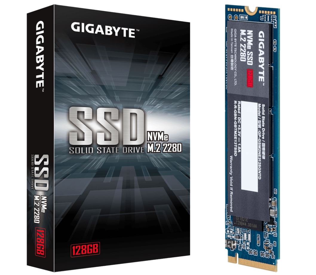 Gigabyte M.2 PCIe NVMe SSD 128GB V2 1550/550 MB/s 100K/130K IOPS 2280 80mm 1.5M hrs MTBF HMB TRIM & S.M.A.R.T Solid State Drive 5yrs Wty