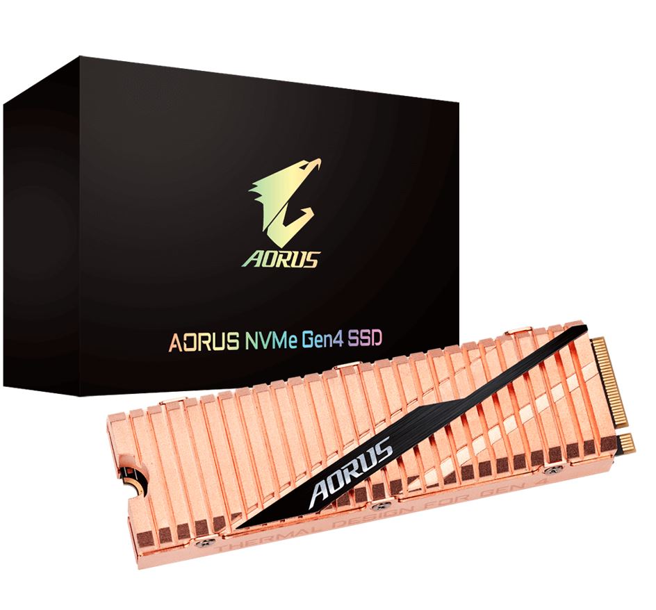 Gigabyte AORUS M.2 PCIe NVMe Gen4 SSD 1TB - 5000/4400 MB/s 750K/700K IOPS 3D NAND TLC 1.77 Mil MTBF 5yrs Wty TRIM SMART Wear Leveling Over Provision