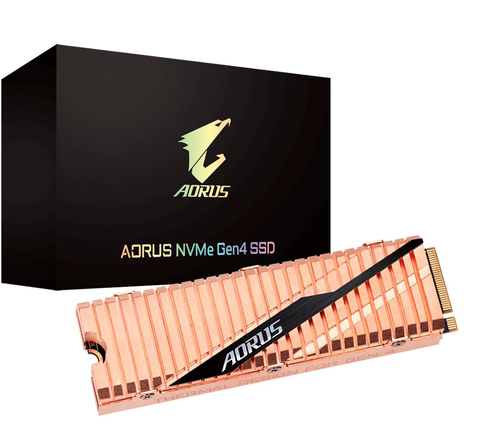 Gigabyte AORUS M.2 PCIe NVMe Gen4 SSD 2TB - 5000/4400 MB/s 750K/700K IOPS 3D NAND TLC 1.77 Mil MTBF 5yrs Wty TRIM SMART Wear Leveling Over Provision
