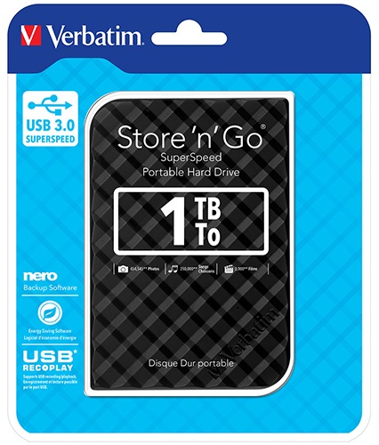 Verbatim 1TB 2.5' USB 3.0 Black Store'n'Go HDD Grid Design