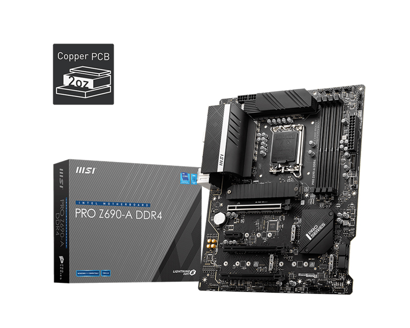 buy MSI Z690-A PRO DDR4 Intel LGA 1700 ATX Motherboard, 4x DDR4 ~128GB, 3x PCI-E x16, 1x PCI-E x1, 4x M.2, 6x SATA3, 1x USB-C, 3x USB 3.2, 4x USB 2.0 online from our Melbourne shop