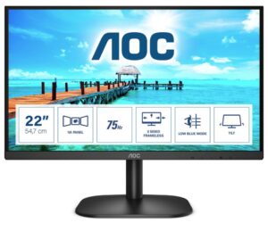 AOC 21.5" 22B2HN 1920x1080, VA, 75Hz, HDMI 1.4, VGA, Tilt, Low Blue, Flicker Free, Ultra Slim, VESA 100mm, Tilt. Home Office Business Monitor (LS)