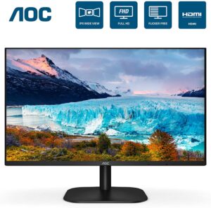 AOC 23.8" IPS 75hz, Low Blue, sRGB 106%, Ultra Slim design, Flicker Free, Full HD 1080, VGA, HDMI 1.4. VESA 100 x 100mm. Office Business Monitor
