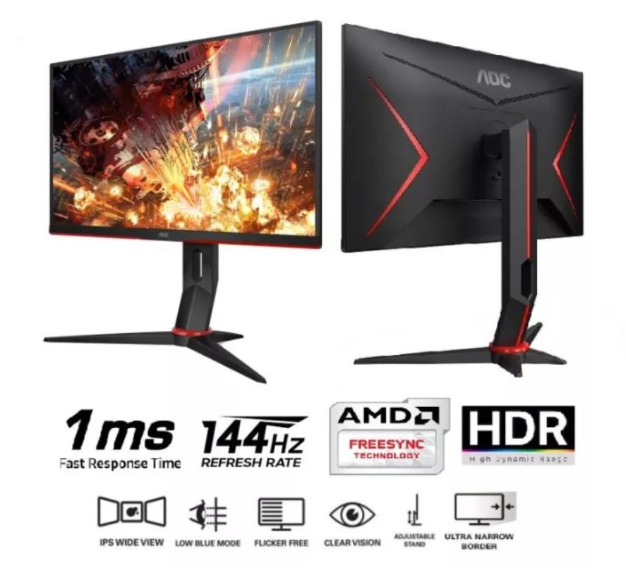 AOC 23.8" 144hz IPS 1ms, Free-Sync Premium, FHD,  HDR Mode 2x HDMI 1.4, 1x DP 1.4, 1x VGA, Borderless, HAS (LS) > 24G2SP