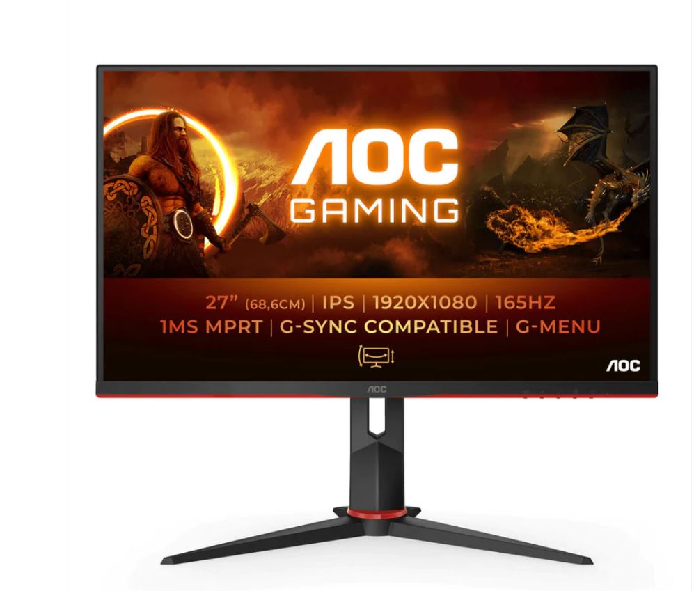 AOC 27" IPS, FHD, Adaptive Sync,1ms, 165Hz , 1A2H1DP, Borderless, Height Adjustable Stand, VESA 100X100mm