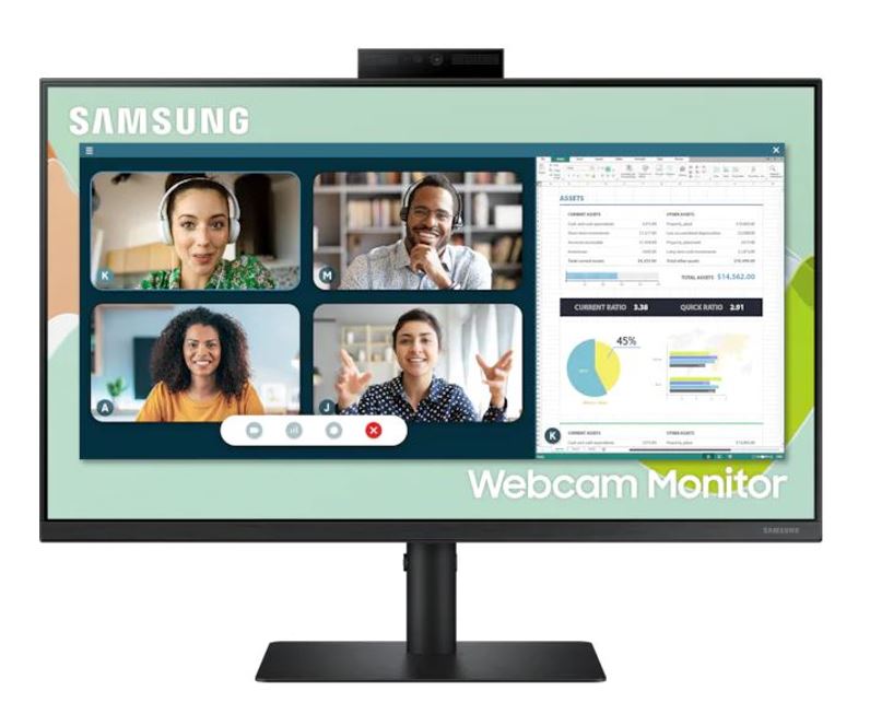 Samsung 23.8"/24" S4 75Hz FreeSync IPS FHD Monitor with Webcam DP HDMI D-Sub 2xUSB Hub Microphone Speakers Height Adjust Tilt Swivel Pivot VESA