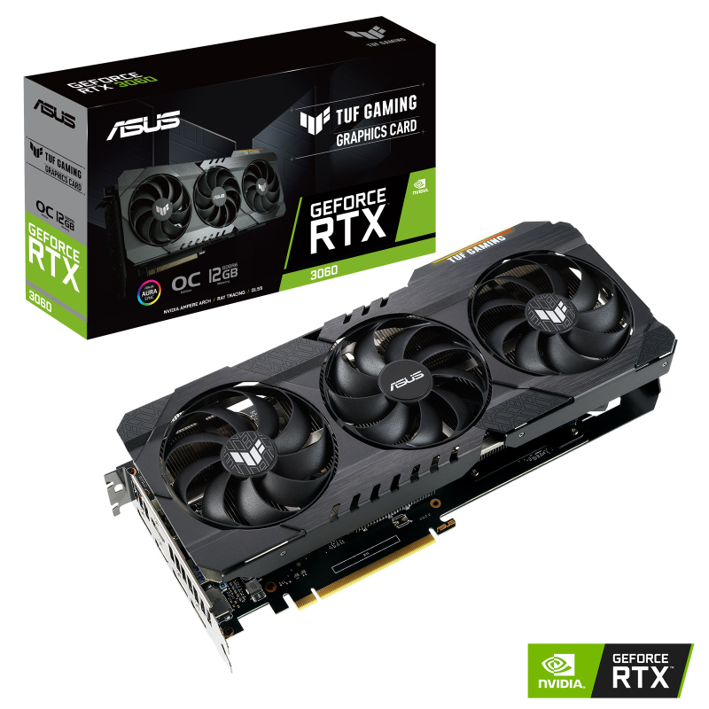 ASUS NVIDIA GeForce TUF-RTX3060-O12G-V2-GAMING RTX 3060 V2 OC Edition 12GB  GDDR6 1882Mhz Boost, PCIE4.0 2xHDMI 3xDP (LHR)