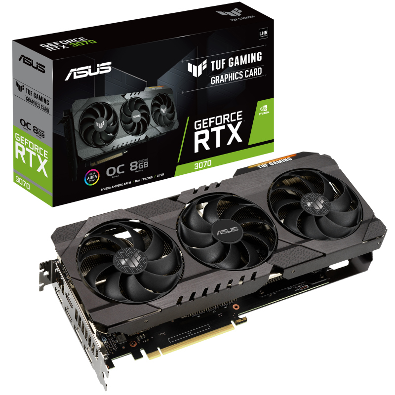 ASUS NVIDIA GeForce TUF-RTX3070-O8G-V2-GAMING 8GB GDDR6 OC Edition, 1845 MHz Boost 2xHDMI 3xDP,  Ampere SM, 2nd RT Cores, 3rd Gen Tensor Cores (LHR)