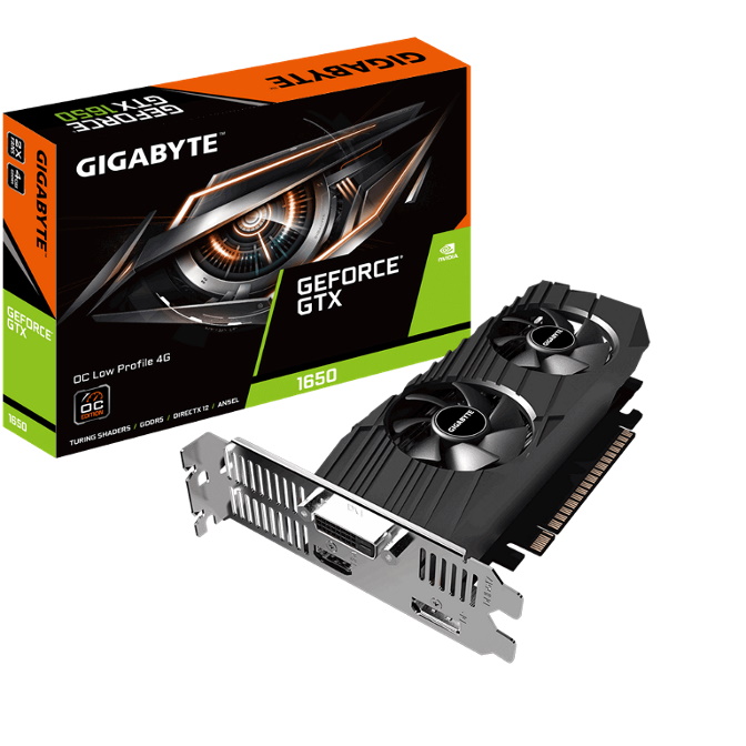 Gigabyte NVIDIA GeForce GTX 1650 OC 4GB Low Profile GDDR5 PCIe Graphic Cards 8K@60Hz DP HDMI DVI 3xDisplays Windforce 2X 1695MHz ->GV-N1656OC-4GL