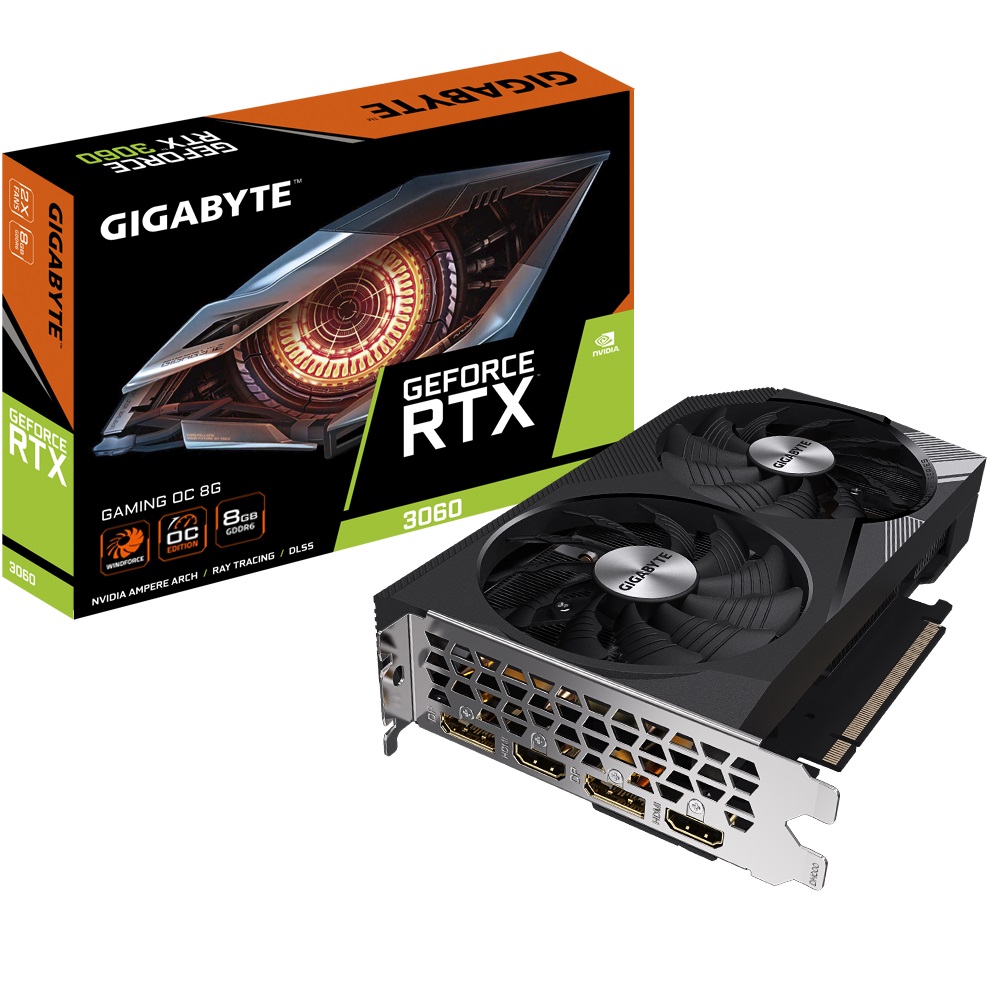 Gigabyte NVIDIA GeForce RTX 3060 GAMING OC 8G GDDR6 Video Card, 1807 MHz PCI-E 4.0, 2x DP 1.4a, 2x HDMI 2.1