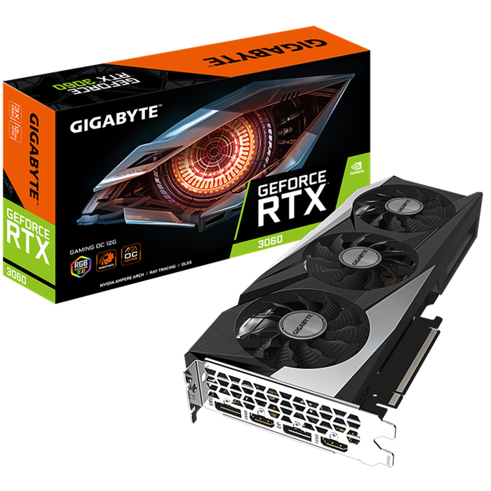 Gigabyte NVIDIA GeForce RTX 3060 GAMING OC rev 2.0 12G GDDR6 Video Card, PCI-E 4.0, 1837 Mhz Core Clock,  2x DP 1.4a, 2x HDMI 2.1, RGB Fusion 2.0