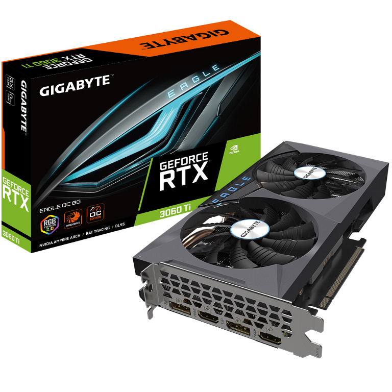 Gigabyte NVIDIA GeForce RTX 3060 Ti EAGLE OC rev 2.0 8G GDDR6 Video Card (LHR), 1695 MHz Core Clock, 2x DisplayPort 1.4a, 2x HDMI 2.1