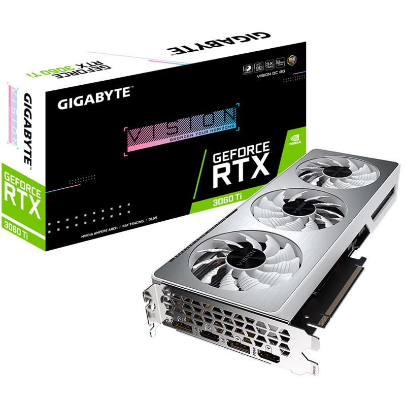 Gigabyte NVIDIA GeForce RTX 3060 Ti VISION rev 2.0 8G Video Card, GDDR6, PCI-E 4.0, 1755 MHz Core Clock, 2x HDMI 2.1, 2x DP 1.4a