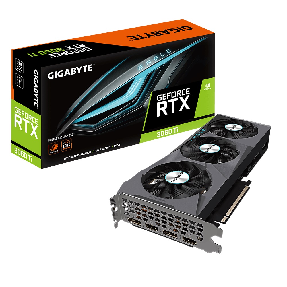 Gigabyte NVIDIA GeForce RTX 3060 Ti EAGLE OC D6X 8G GDDR6X Video Card 1680 MHz Core Clock, 2x DisplayPort 1.4a, 2x HDMI 2.1