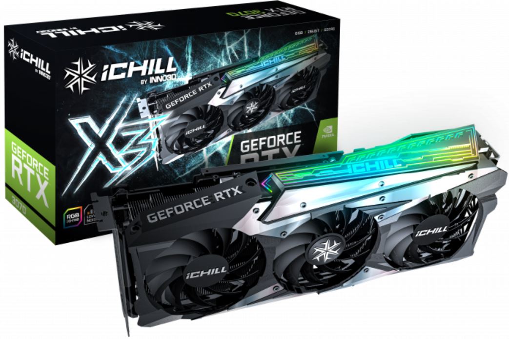 INNO3D NVIDIA GeForce RTX 3070 GPU iChill X3 LHR 8GB GDDR6 1785 Clock, RAM 14Gbps, 3xDP+HDMI