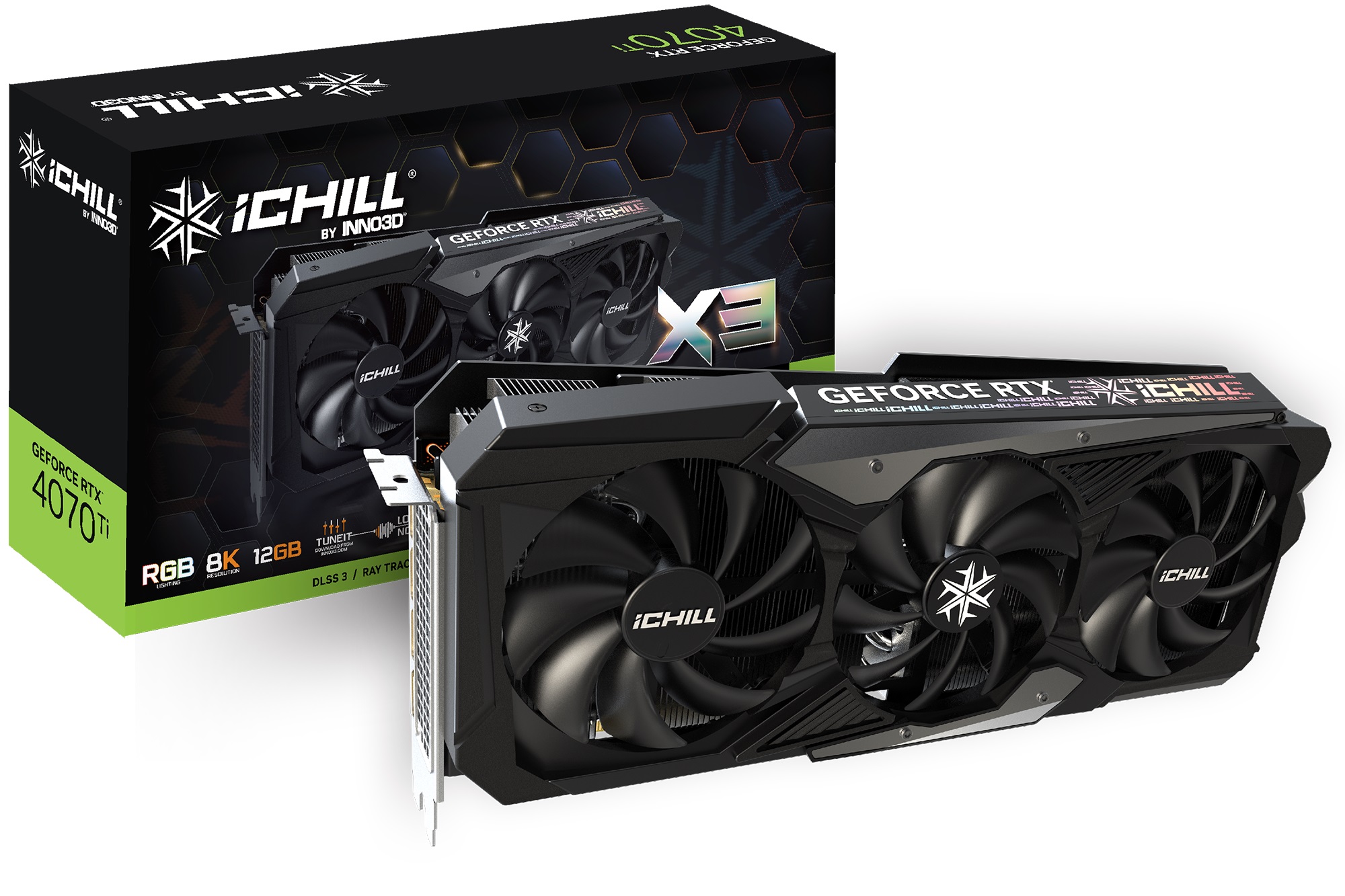 INNO3D NVIDIA GeForce RTX 4070 Ti iChill X3 12GB GDDR6X 2670 Mhz Clock, RAM 21Gbps 3xDP, 1xHDMI