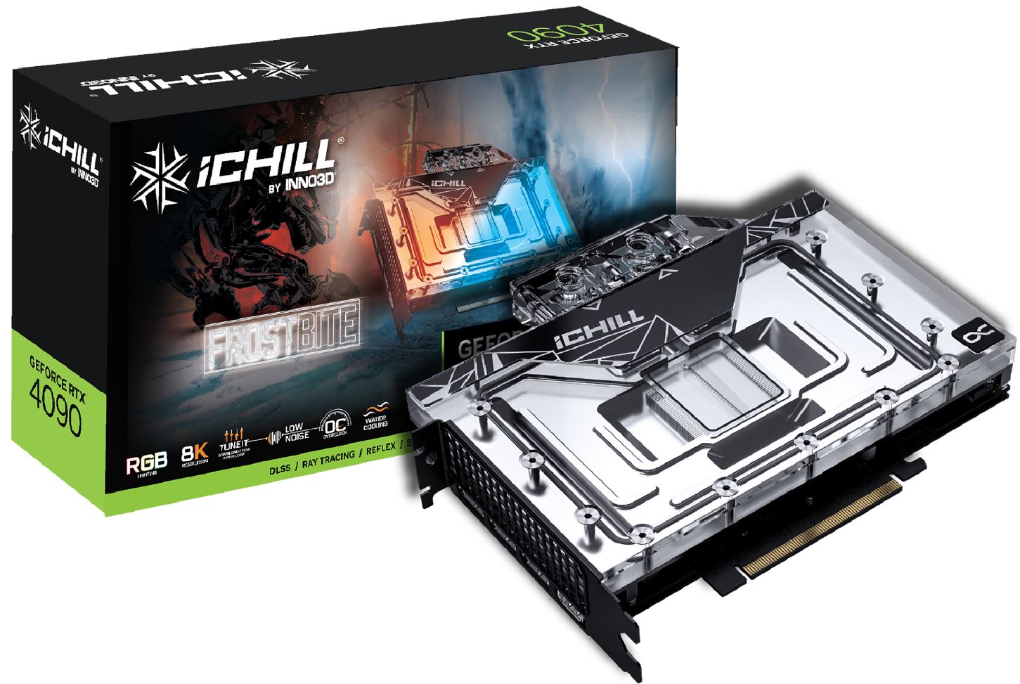 INNO3D NVIDIA GeForce RTX 4090 GPU iChill Frostbite 24GB GDDR6X 2580 Clock, RAM 21Gbps,3xDP+HDMI, 3-Slot, Water Cool (Tubing Not Supplied)